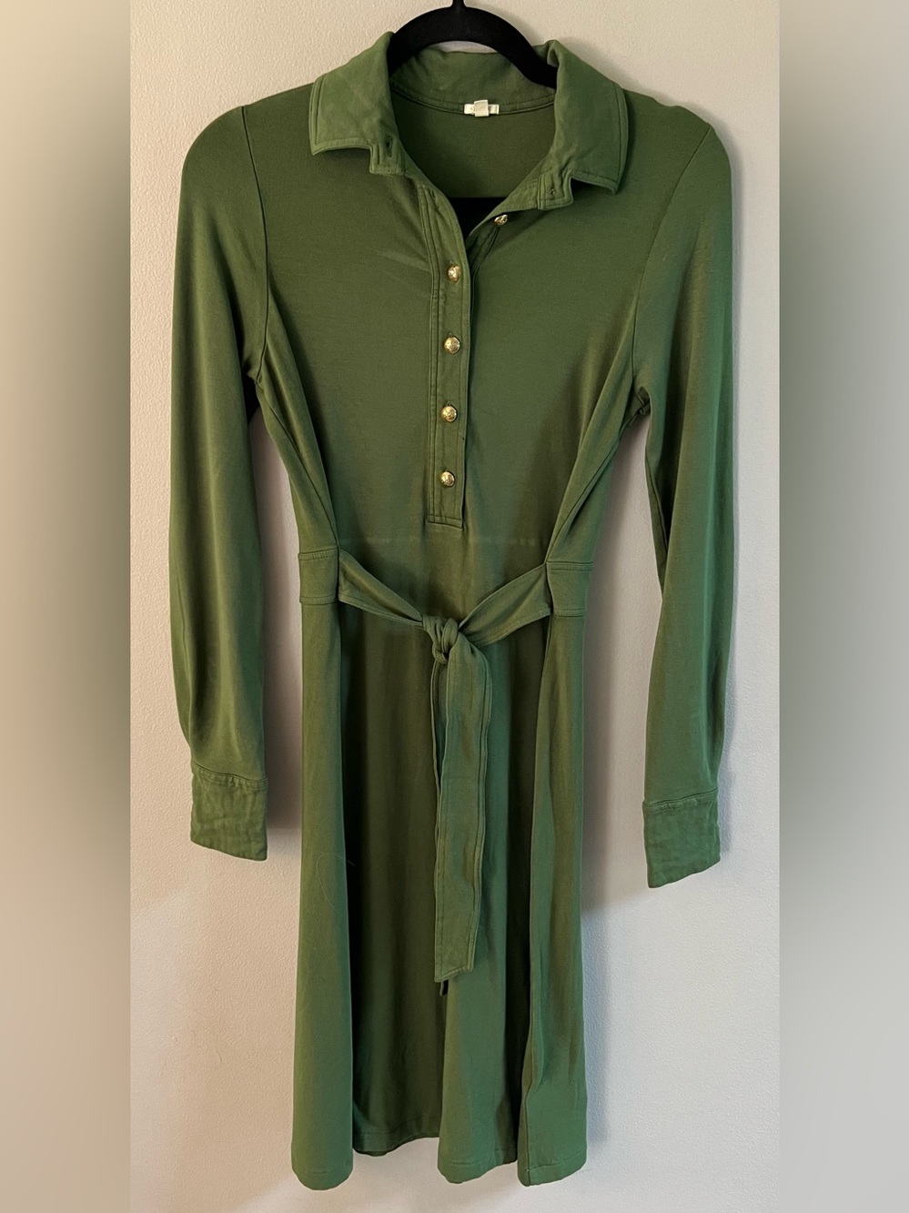 J. Crew Olive Green Midi Shirt Dress with Waist Tie